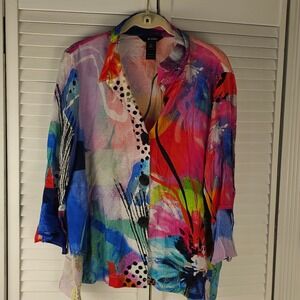 NWT Ali Miles Womens Abstract Print Artsy Colorful Shirt Top PL Petite‎ Large